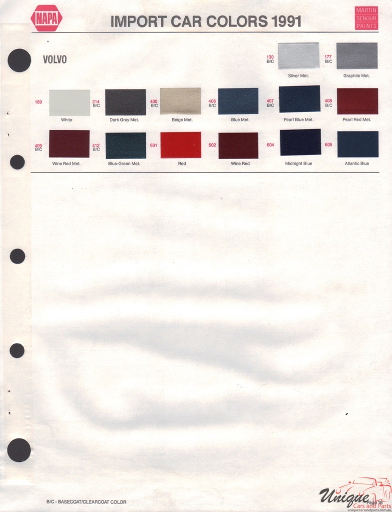 1991 Volvo Paint Charts Martin-Senour 1